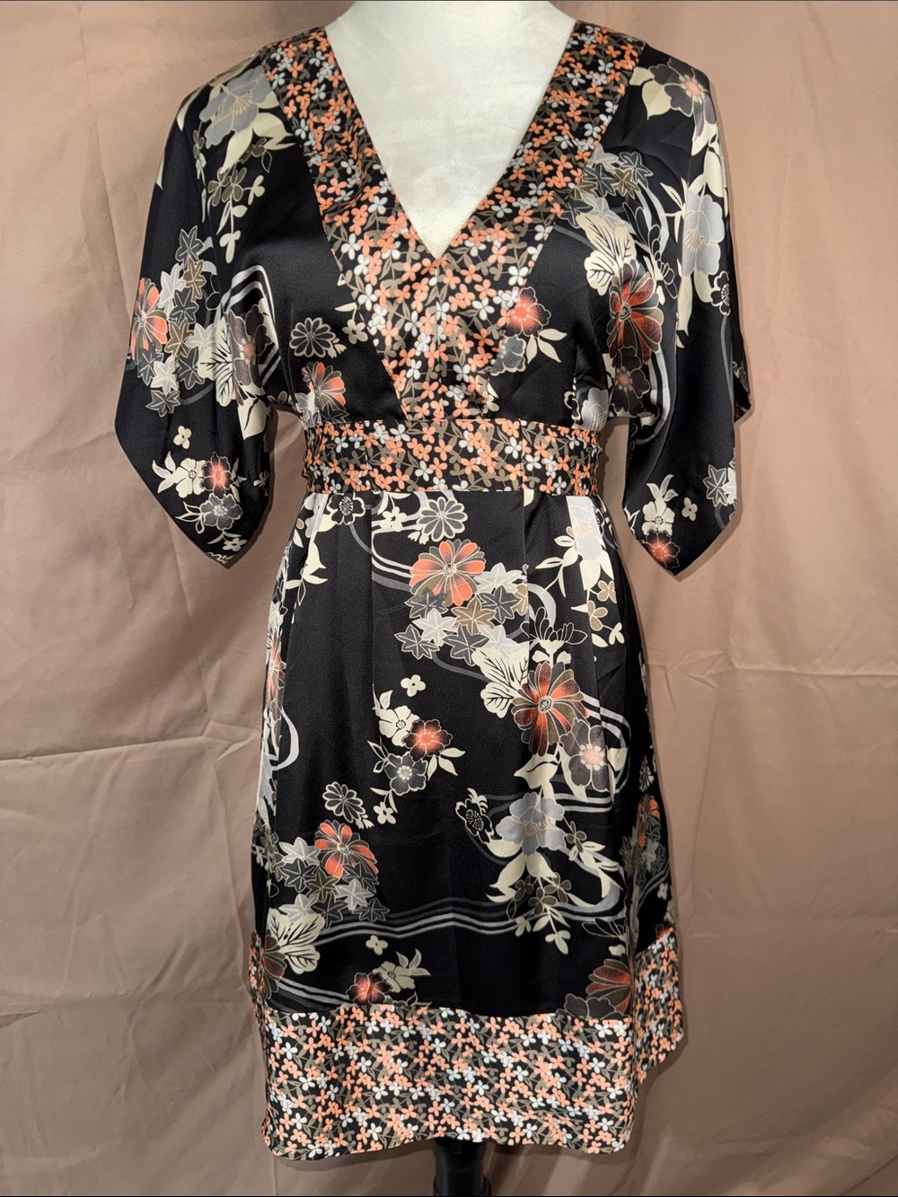 NWOT H&M Black Dress with Coral and Cream Floral Print